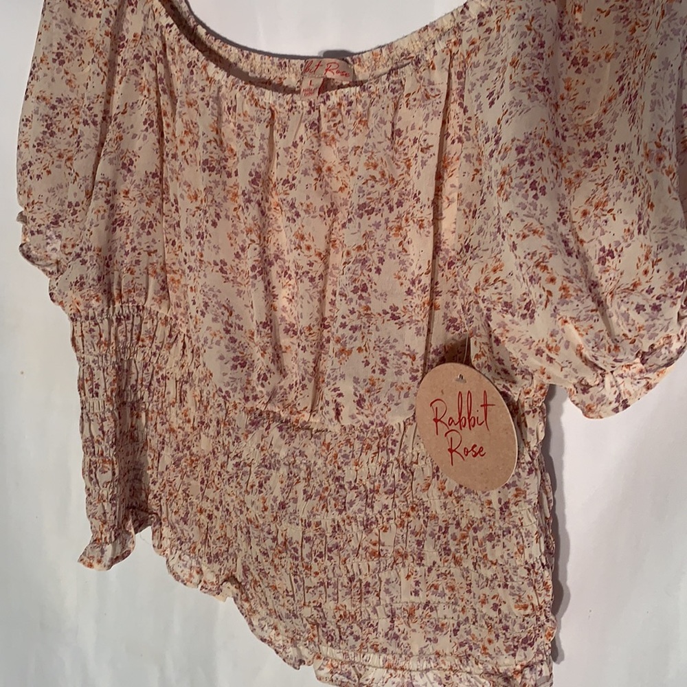 NWT Rabbit Rose Floral Puff Sleeve Spring Blouse - Picture 6 of 8